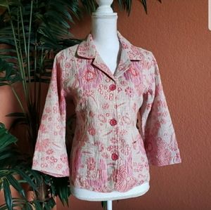 True Grit Textured Blazer Floral Boho Coral Tan Large